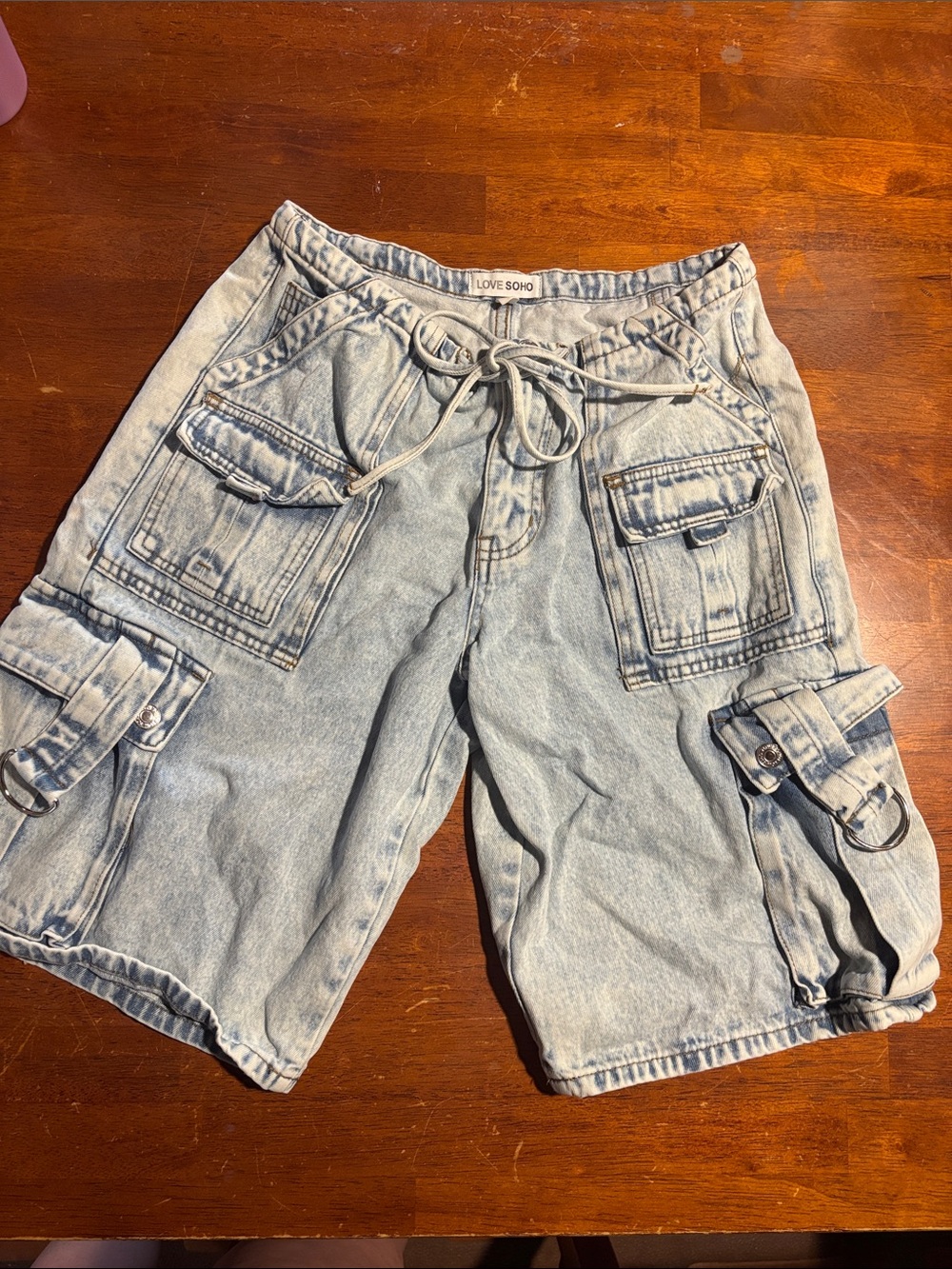 Light Blue Denim Cargo Jean Shorts